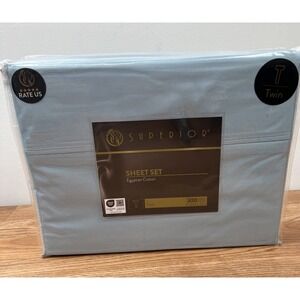 Superior Egyptian Cotton Solid 300 Thread Count TWIN Sheet Set in Light Blue NEW